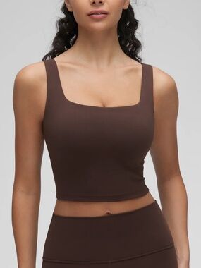 CRZ Butterluxe Square Neck Top Built in  Bra Hot Fudge Brown XS New